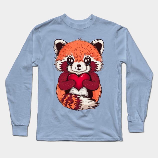 Cute Red Panda for Valentines Day Long Sleeve T-Shirt by SusanaDesigns